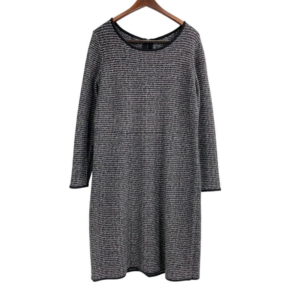 Talbots Black Tweed Wool Linen Blend Long Sleeve Sweater Dress Womens Size Large